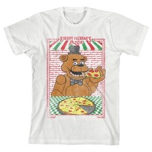 NWOT Five Nights At Freddy’s Freddy Fazbear's Pizza White Graphic Youth Shirt L